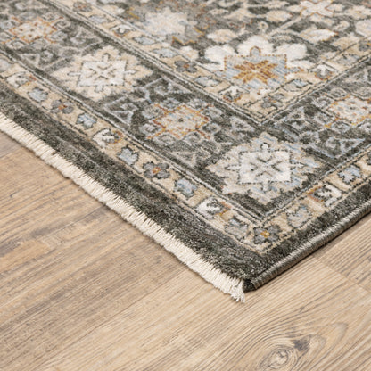 Maharaja Floral Charcoal/ Ivory Oriental Cut Pile Rug