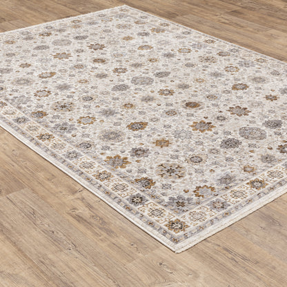 Maharaja Floral Ivory/ Multi Oriental Cut Pile Rug