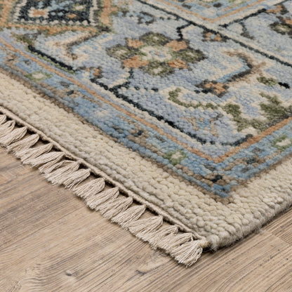 Majorca Floral Ivory/ Blue Oriental Loop Pile Rug