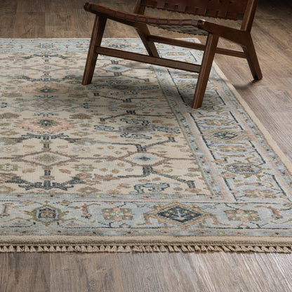 Majorca Floral Ivory/ Blue Oriental Loop Pile Rug