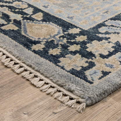 Majorca Botanical Grey/ Blue Floral Loop Pile Rug