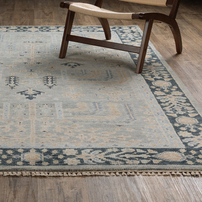 Majorca Botanical Grey/ Blue Floral Loop Pile Rug