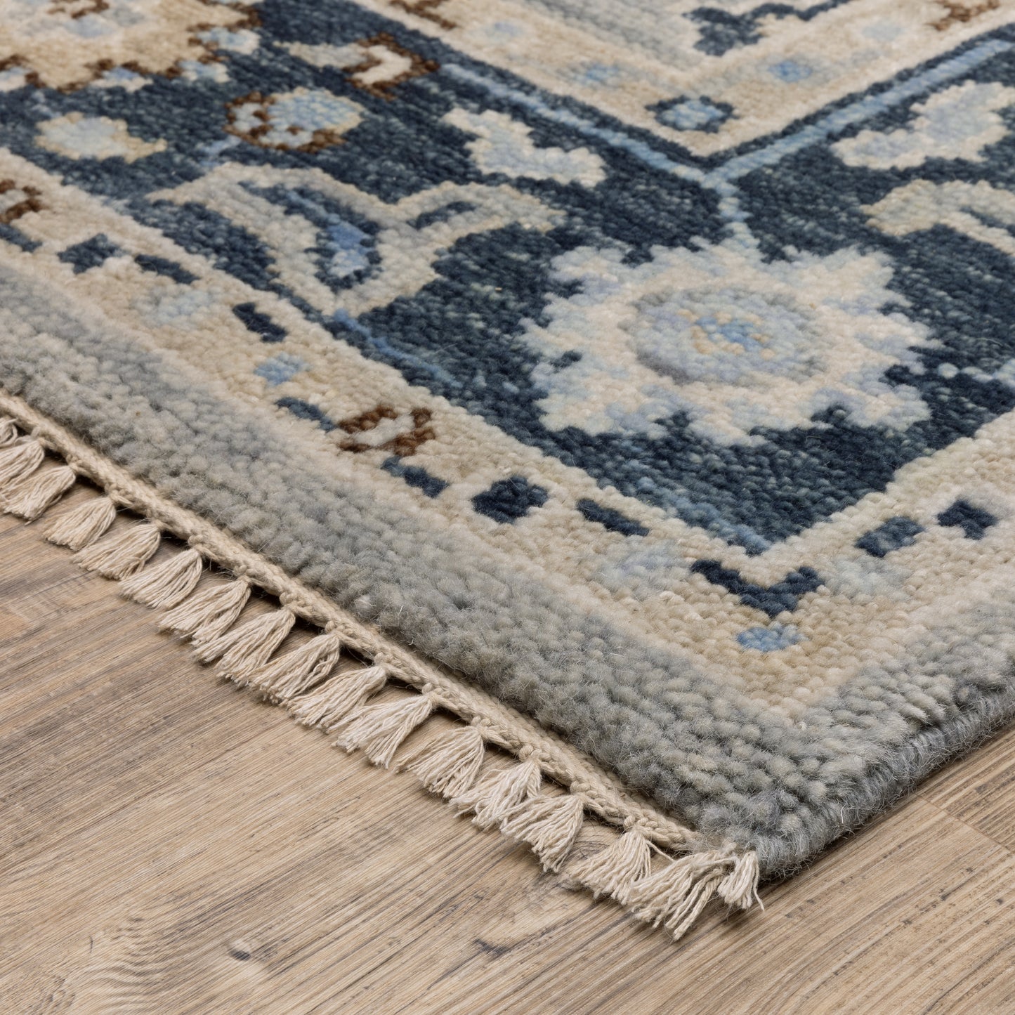 Majorca Floral Grey/ Blue Distressed Loop Pile Rug