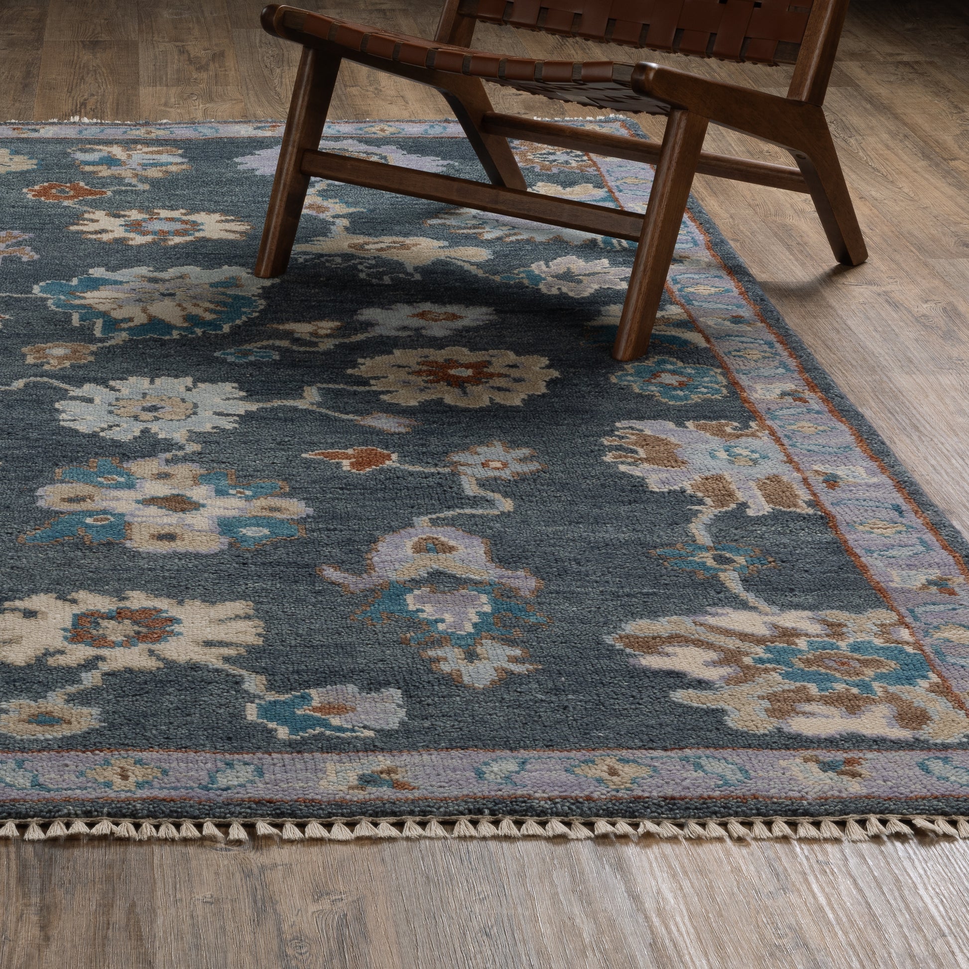 Majorca Distressed Blue/ Multi Floral Loop Pile Rug