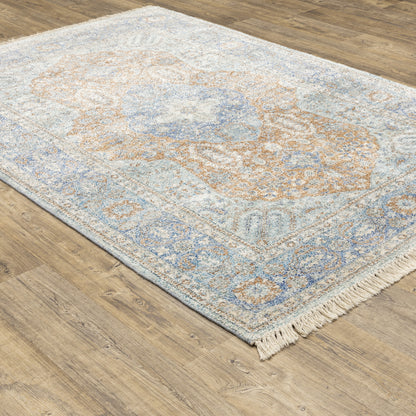Malabar Medallion Blue/ Red Oriental Cut Pile Rug