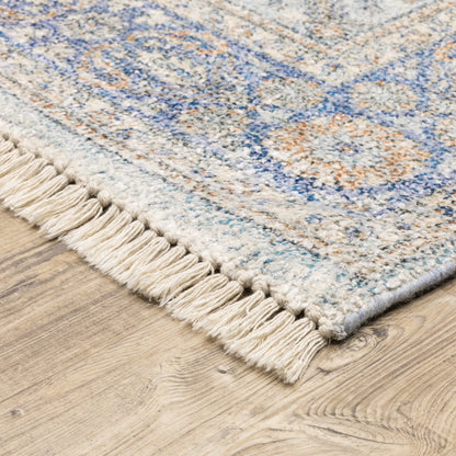 Malabar Medallion Blue/ Red Oriental Cut Pile Rug