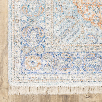Malabar Medallion Blue/ Red Oriental Cut Pile Rug