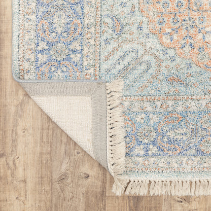 Malabar Medallion Blue/ Red Oriental Cut Pile Rug