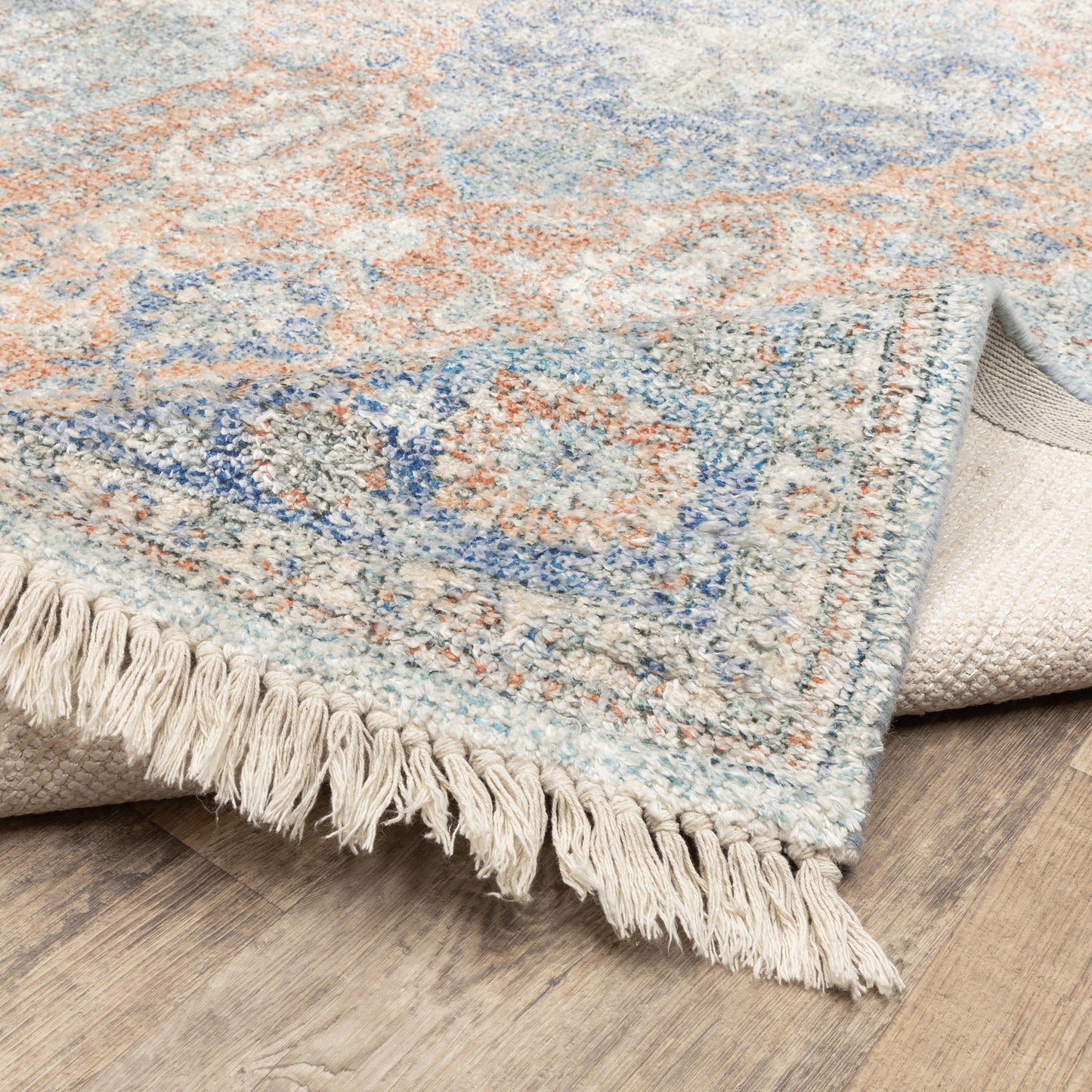 Malabar Medallion Blue/ Red Oriental Cut Pile Rug