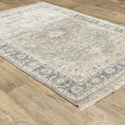Malabar Medallion Beige/ Grey Oriental Cut Pile Rug