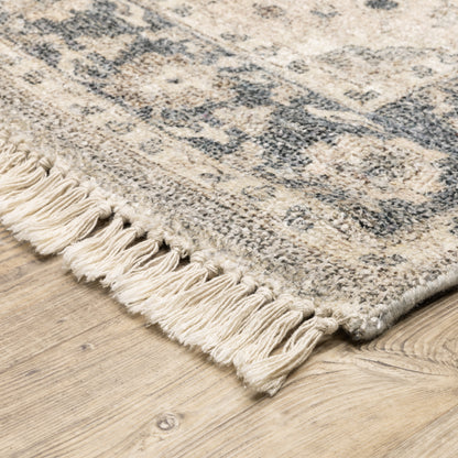 Malabar Medallion Beige/ Grey Oriental Cut Pile Rug