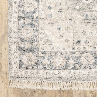 Malabar Medallion Beige/ Grey Oriental Cut Pile Rug