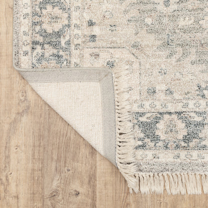 Malabar Medallion Beige/ Grey Oriental Cut Pile Rug