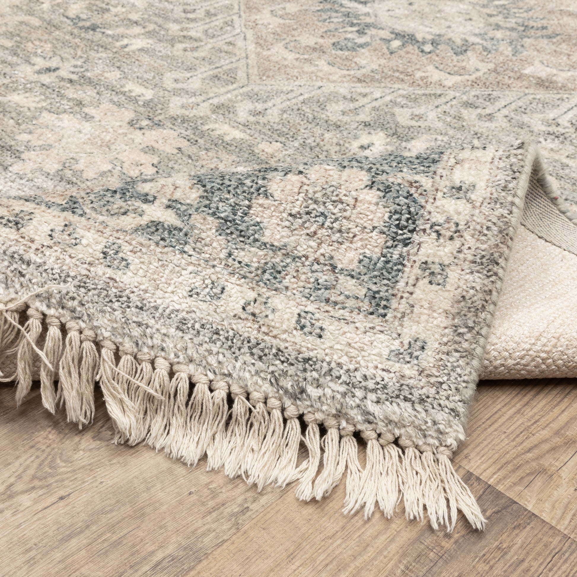 Malabar Medallion Beige/ Grey Oriental Cut Pile Rug
