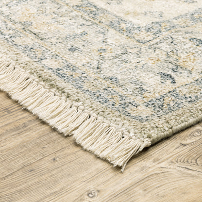 Malabar Distressed Beige/ Charcoal Oriental Cut Pile Rug