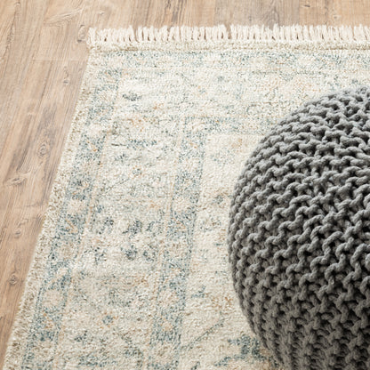 Malabar Distressed Beige/ Charcoal Oriental Cut Pile Rug