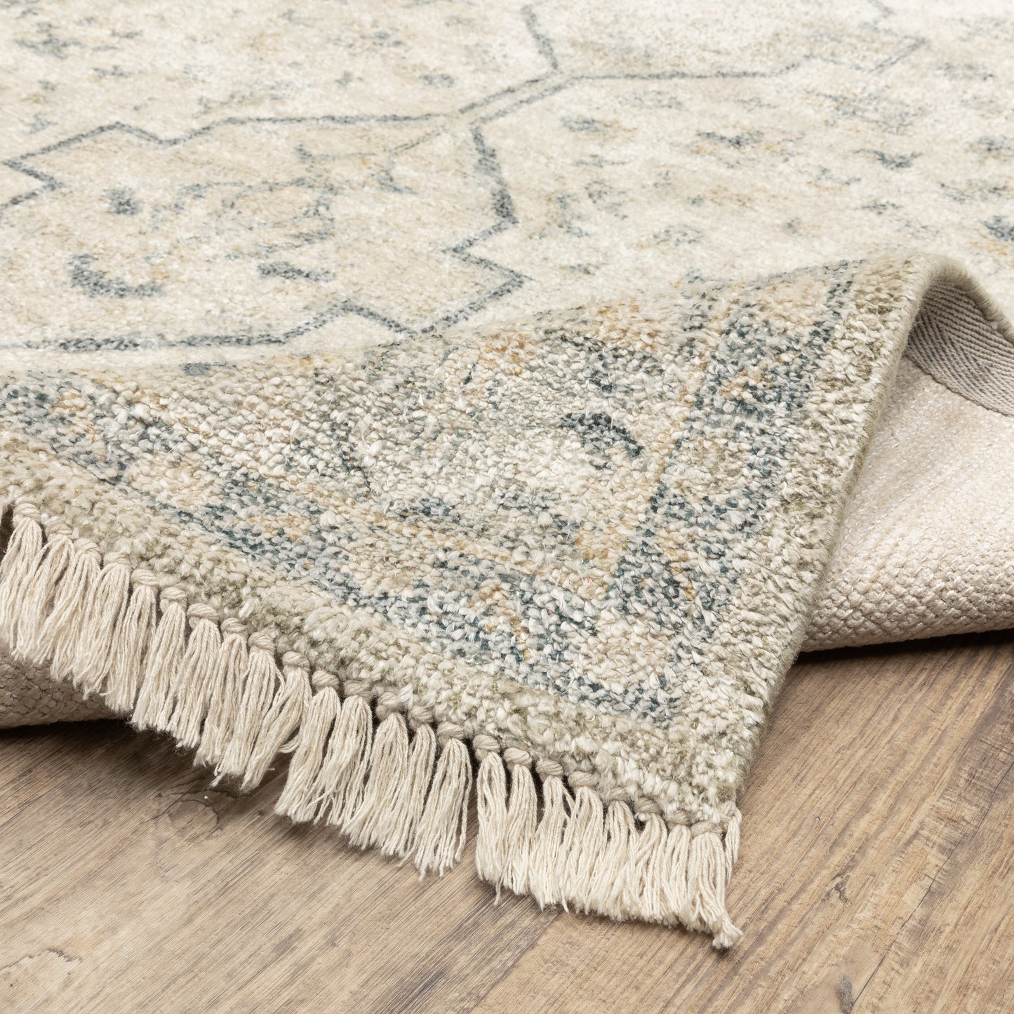 Malabar Distressed Beige/ Charcoal Oriental Cut Pile Rug