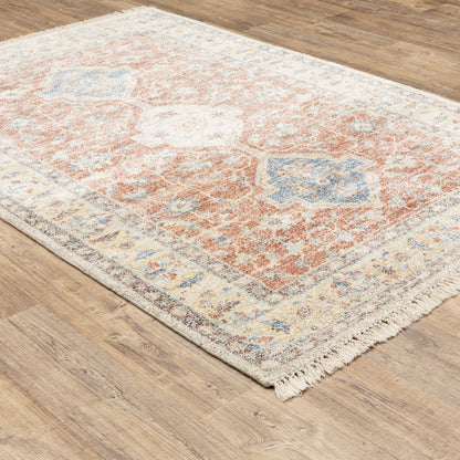 Malabar Distressed Orange/ Blue Oriental Cut Pile Rug