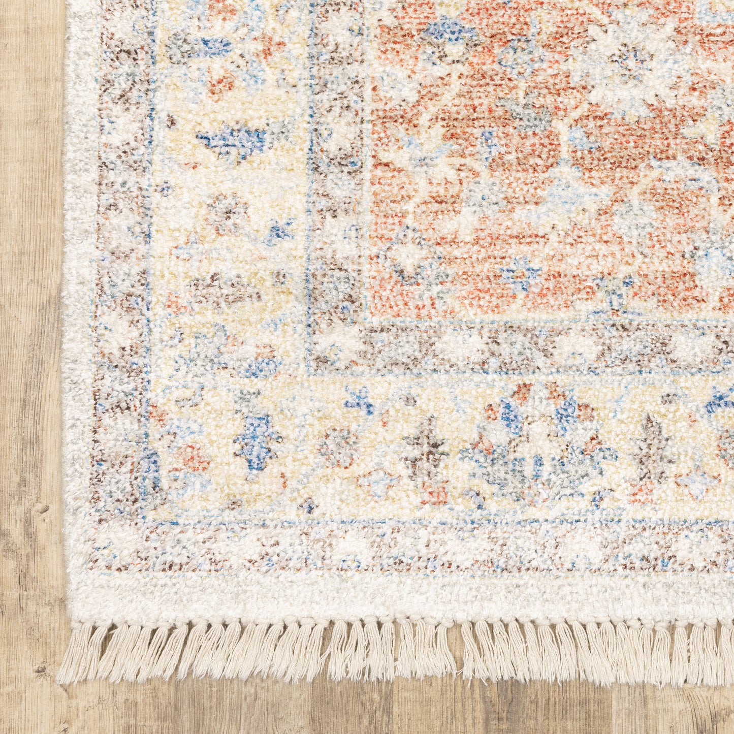 Malabar Distressed Orange/ Blue Oriental Cut Pile Rug