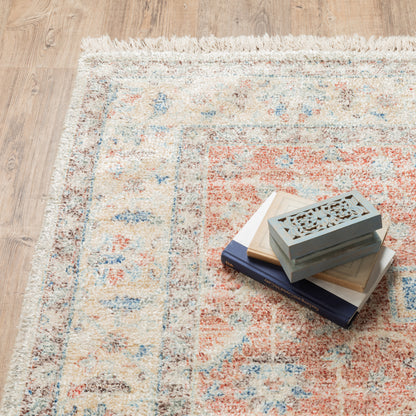 Malabar Distressed Orange/ Blue Oriental Cut Pile Rug