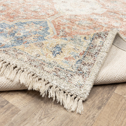Malabar Distressed Orange/ Blue Oriental Cut Pile Rug