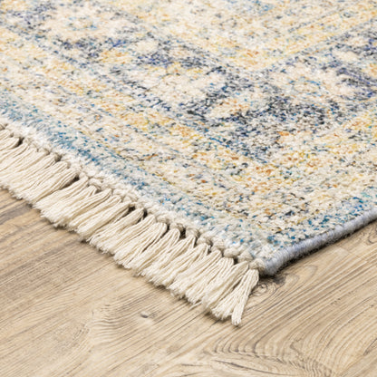 Malabar Medallion Blue/ Beige Distressed Cut Pile Rug