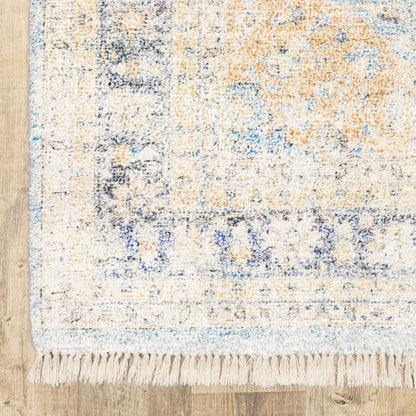 Malabar Medallion Blue/ Beige Distressed Cut Pile Rug
