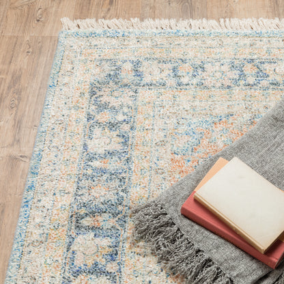 Malabar Medallion Blue/ Beige Distressed Cut Pile Rug