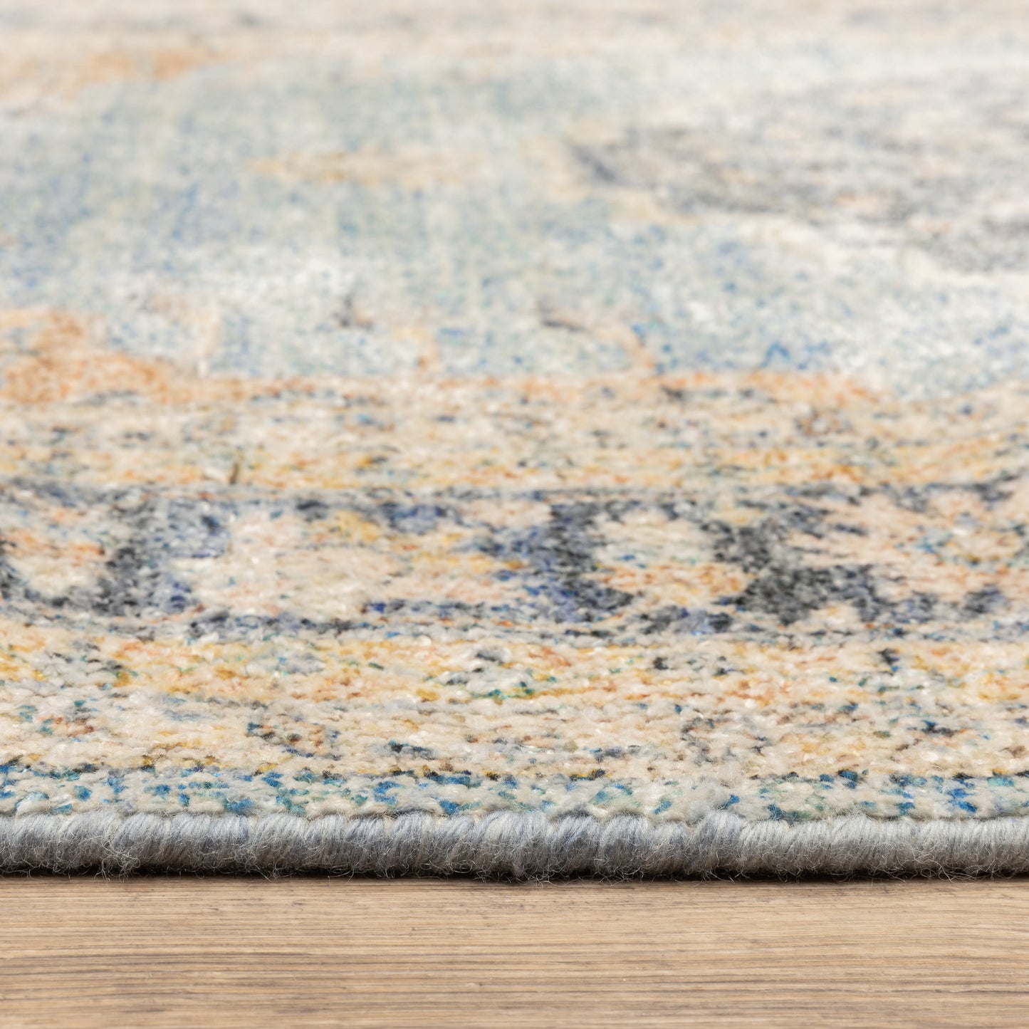 Malabar Medallion Blue/ Beige Distressed Cut Pile Rug