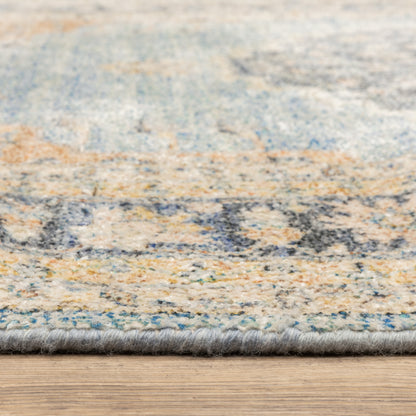 Malabar Medallion Blue/ Beige Distressed Cut Pile Rug