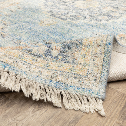 Malabar Medallion Blue/ Beige Distressed Cut Pile Rug