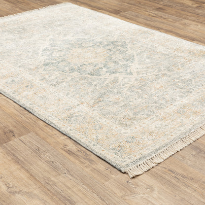 Malabar Medallion Grey/ Beige Distressed Cut Pile Rug