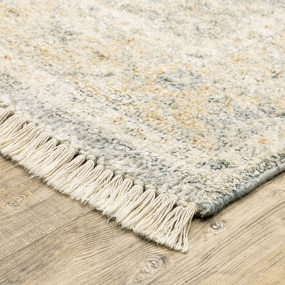 Malabar Medallion Grey/ Beige Distressed Cut Pile Rug