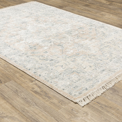 Malabar Medallion Beige/ Grey Distressed Cut Pile Rug