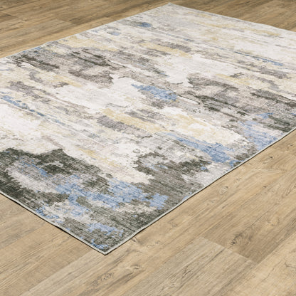 Malibu Distressed Ivory/ Grey Abstract Flat Weave Rug