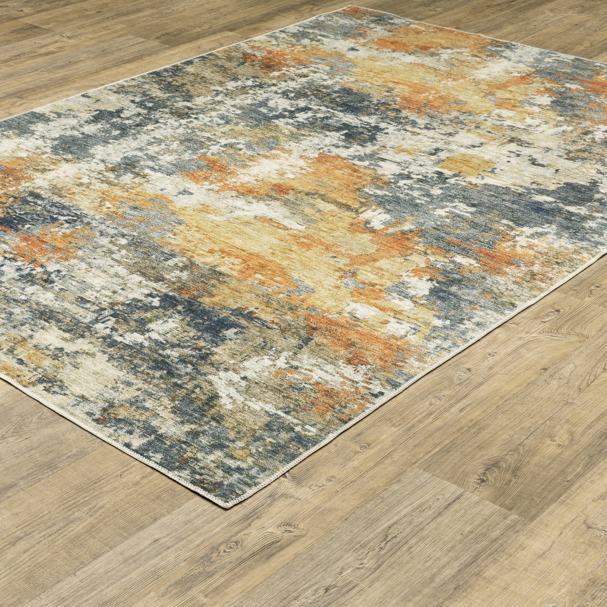 Malibu Distressed Blue/ Gold Abstract Flat Weave Rug