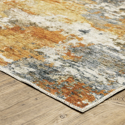 Malibu Distressed Blue/ Gold Abstract Flat Weave Rug