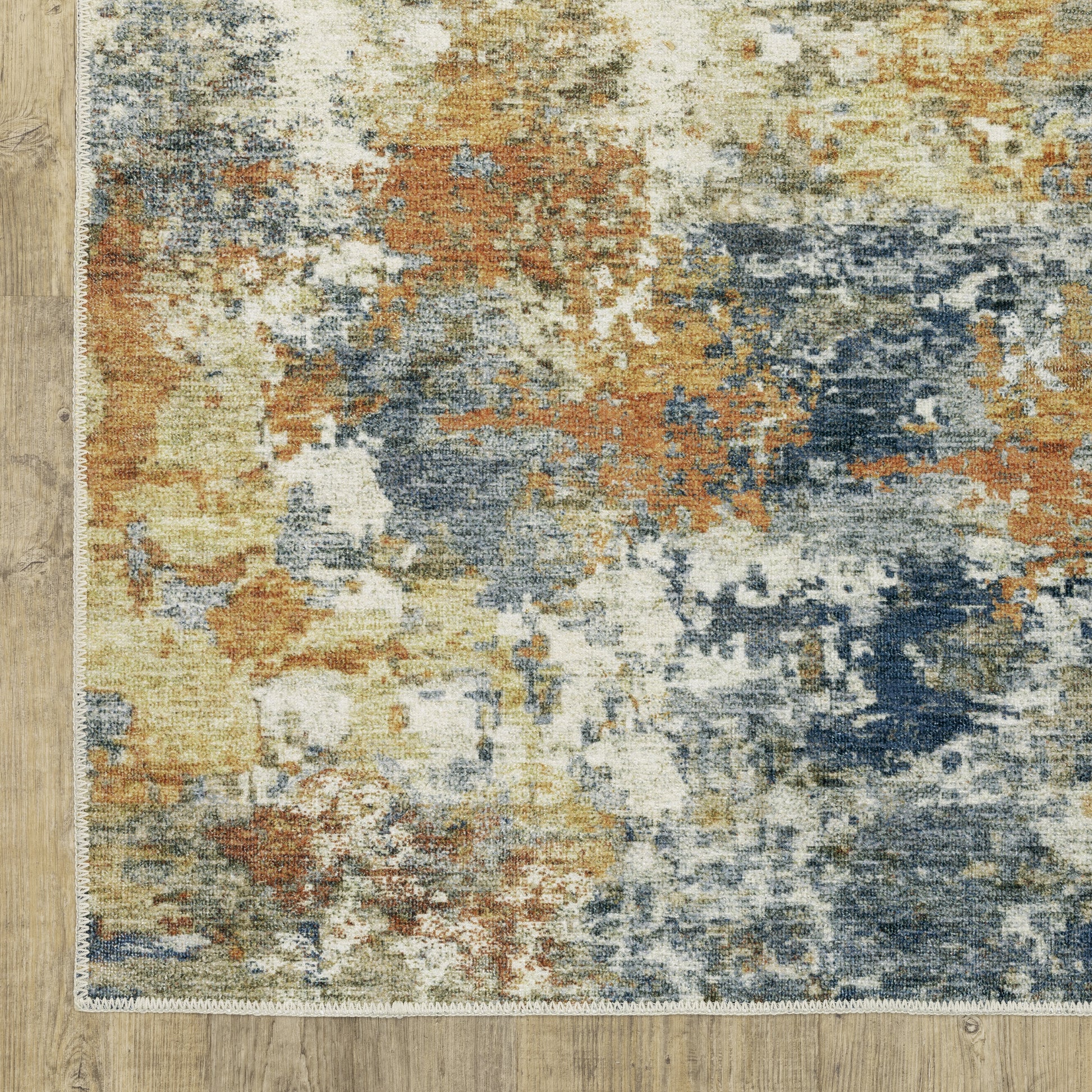Malibu Distressed Blue/ Gold Abstract Flat Weave Rug
