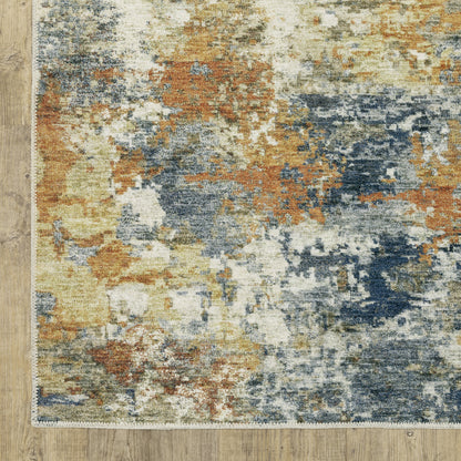 Malibu Distressed Blue/ Gold Abstract Flat Weave Rug