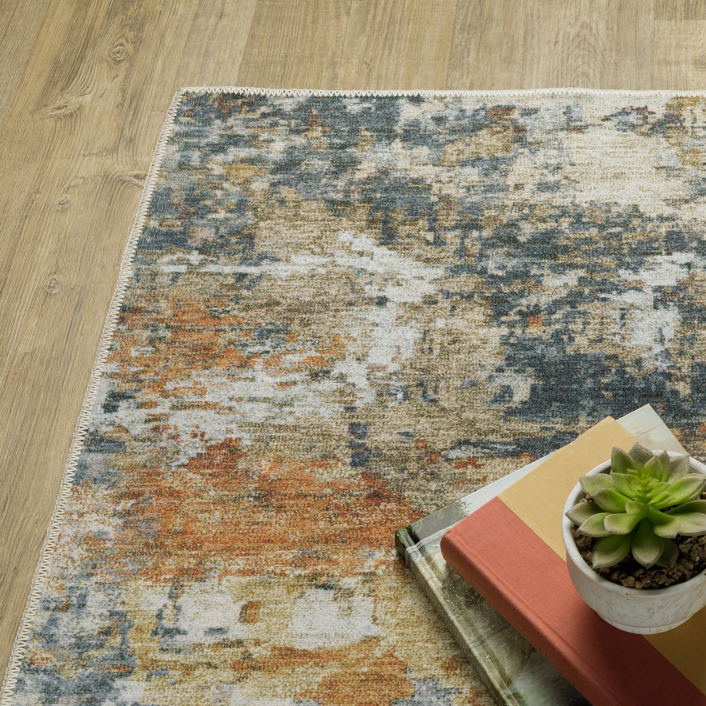 Malibu Distressed Blue/ Gold Abstract Flat Weave Rug