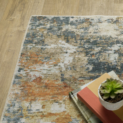 Malibu Distressed Blue/ Gold Abstract Flat Weave Rug