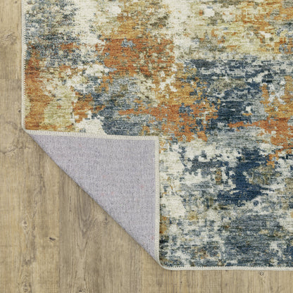 Malibu Distressed Blue/ Gold Abstract Flat Weave Rug