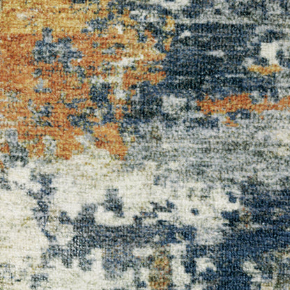 Malibu Distressed Blue/ Gold Abstract Flat Weave Rug