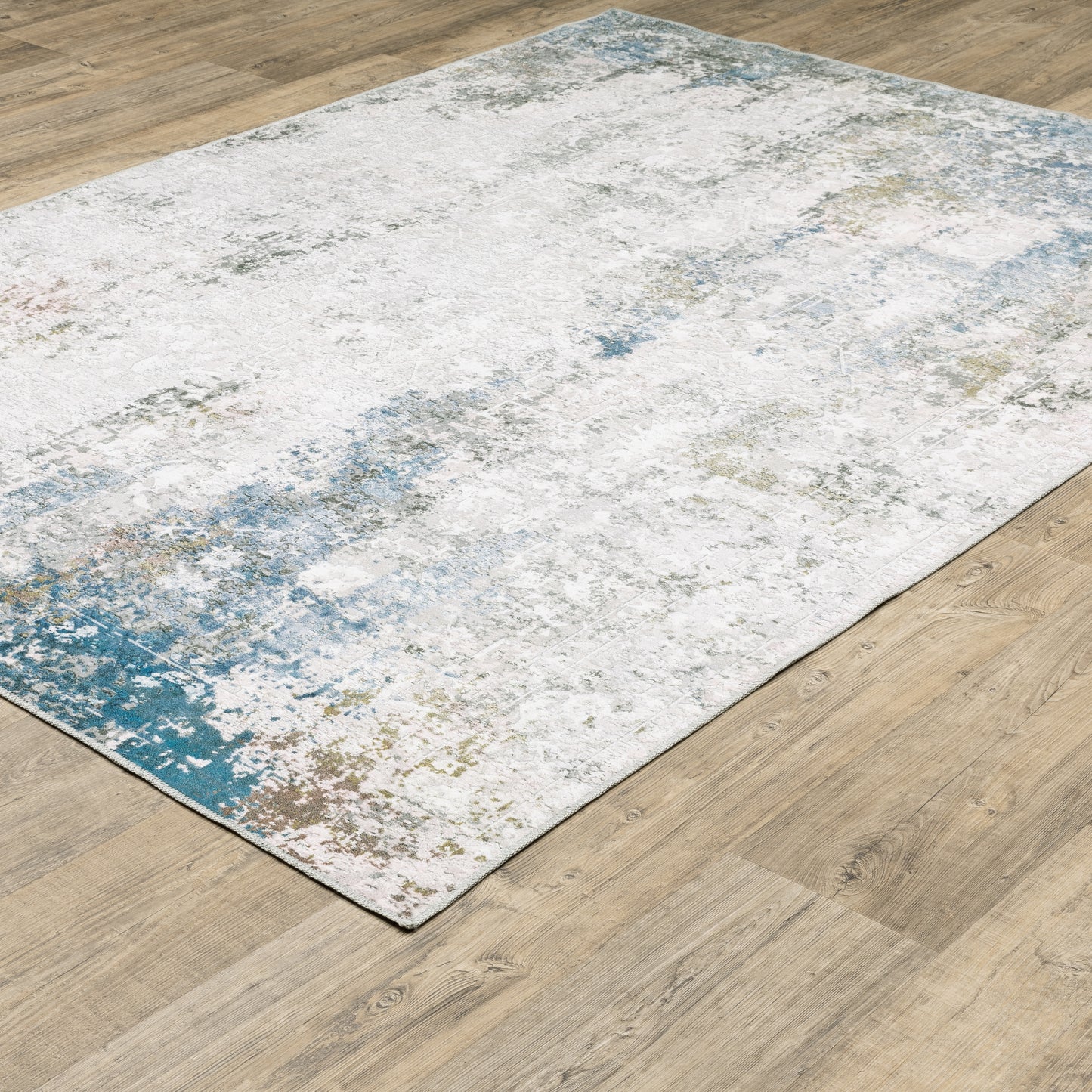 Malibu Distressed Ivory/ Blue Abstract Flat Weave Rug