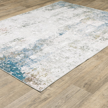 Malibu Distressed Ivory/ Blue Abstract Flat Weave Rug
