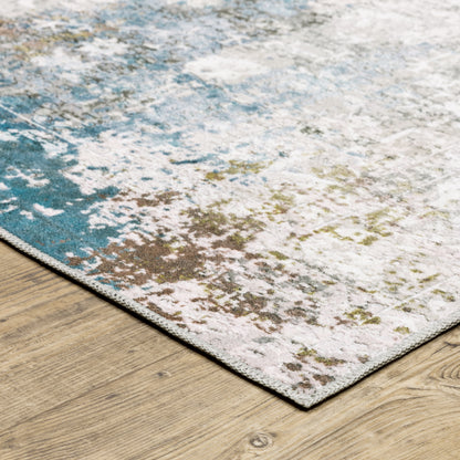 Malibu Distressed Ivory/ Blue Abstract Flat Weave Rug