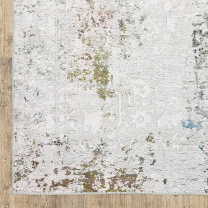 Malibu Distressed Ivory/ Blue Abstract Flat Weave Rug