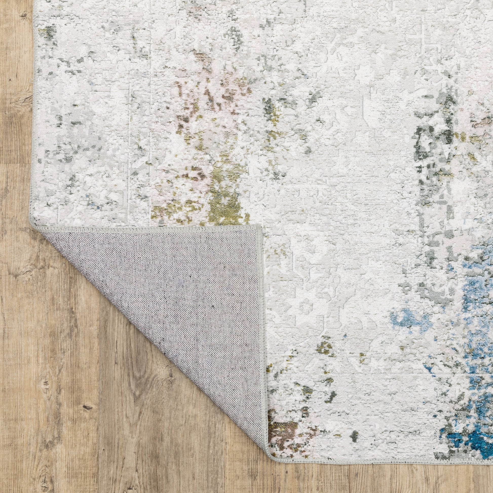 Malibu Distressed Ivory/ Blue Abstract Flat Weave Rug