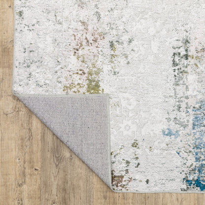 Malibu Distressed Ivory/ Blue Abstract Flat Weave Rug