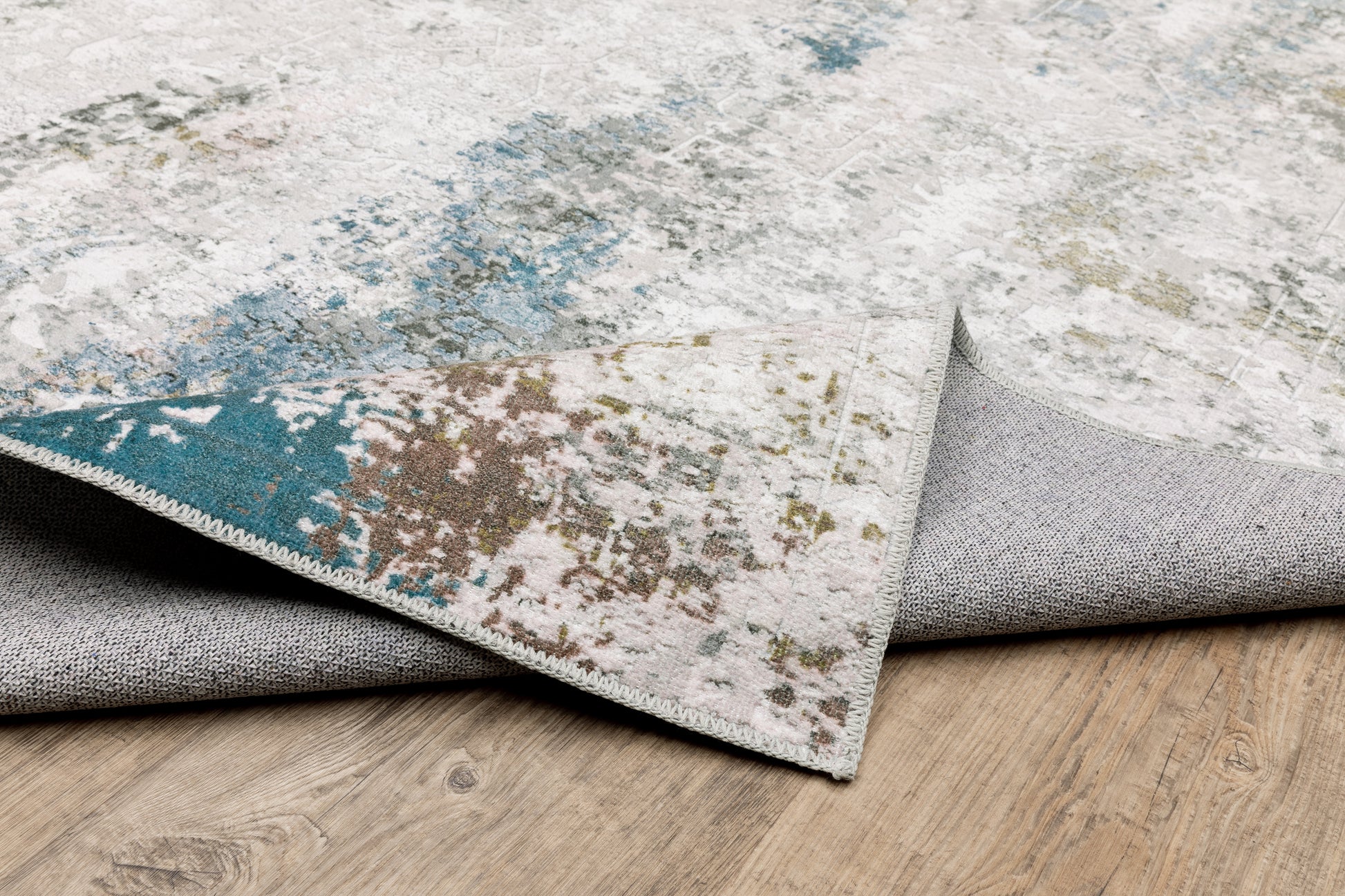 Malibu Distressed Ivory/ Blue Abstract Flat Weave Rug